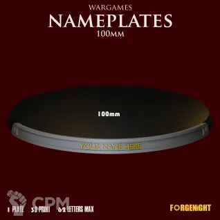 Описание картинки Wargame Bases 100mm nameplate | Именные ярлыки на подставки от ForgeNight по цене 209руб | Свободный Рынок Миниатюр - СРМ