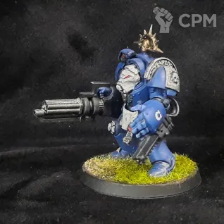 Описание картинки Space Marine Terminator с пулеметом оригинал от Superguns по цене 600руб | Свободный Рынок Миниатюр - СРМ