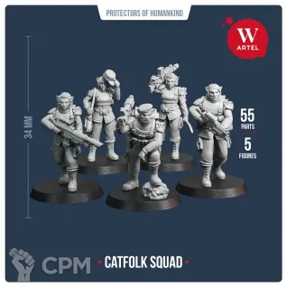 Описание картинки Комплект моделей "Catfolk Squad" от Артель W по цене 2 550руб | Свободный Рынок Миниатюр - СРМ